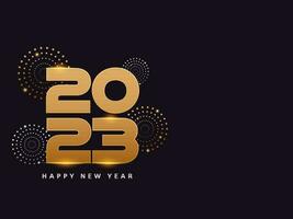 Golden 2023 Number With Dotted Circles Against Deep Grey Background. vector