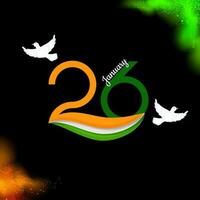 26 January Font With Doves Flying, Saffron And Green Powder Splash On Black Background. vector