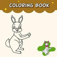Funny Rabbit Cartoon Tracing And Coloring Book Page. vector