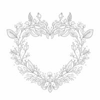 Hand Drawn Wreath or Floral Frame In Heart Shape. Illustration. vector
