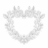 Hand Drawn Wreath or Floral Frame In Heart Shape. Illustration. vector