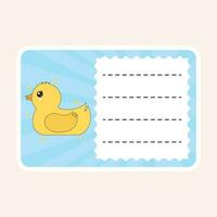 Cute Duck Cartoon Frame Or Notebook Label On Peach Background. vector