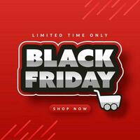 Sale Poster Or Template Design With Sticker Style Black Friday Font And Shopping Cart On Red Background. vector