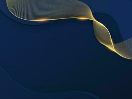 Golden Shiny Abstract Wave Motion Against Blue Background. vector