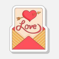 Isolated Sticker Style Love Letter With Arrow Hit Heart Symbol Or Icon In Flat Style. vector