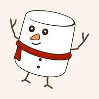 Cheerful Marshmallow Mascot And Wearing Scarf On Cosmic Latte Background. vector