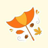 Upside Down Umbrella With Acorn And Autumn Leaves Over Cosmic Latte Background. vector