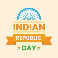 creativo indio república día fuente texto con medio ashoka rueda en melocotón antecedentes para India nacional festival celebracion concepto. vector