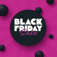 Black Friday Sale Poster Design With 3D Balls Decorated On Magenta Rays Background. vector