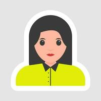 Sticker Style Young Woman Character On Gray Background. vector