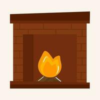 Flat Style Brown Fire Place Against Cosmic Latte Background. vector