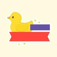 Isolated Inflatable Duck With Blank Ribbons On Yellow Background. vector