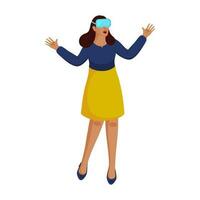 Young Woman Watching Something Through VR Headset In Standing Pose. vector