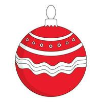 Wavy And Pearls Pattern Christmas Ball Flat Icon In Red And White Color. vector