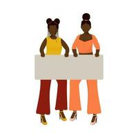 Faceless African Young Women Holding Empty Board On White Background For Black Lives Matter. vector