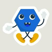 Jumping Octagon Shape Cartoon Sticker In Blue And Yellow Color. vector