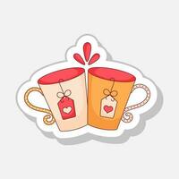 Isolated Cheers Mug With Heart Tea Bag Sticker In Flat Style. vector