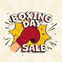 3D Style Boxing Day Sale Text With Boxer Hand Wearing Glove On Pop Art Style Background. vector