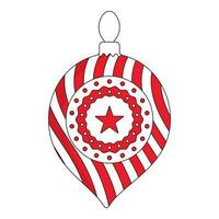 Red And White Firework Pattern Christmas Ball Icon In Flat Style. vector