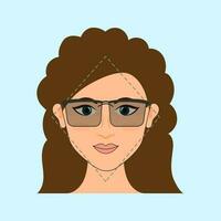 Glasses For Diamond Face Young Girl Icon On Light Blue Background. vector