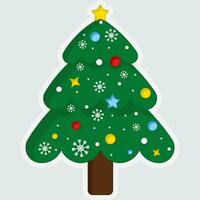 Illustration Of Decorative Sticker Style Christmas Tree Icon In Flat Style. vector