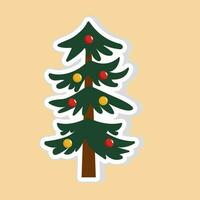 Isolated Cute Cartoon Style Christmas Tree With Decorated Bauble In Flat Style. vector