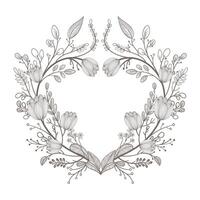 Hand Drawn Wreath or Floral Frame In Heart Shape. Generative AI Illustration. vector