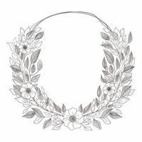 Hand Drawn Wreath or Floral Frame In Circular Shape. Generative AI Illustration. vector
