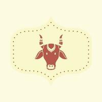 Indian Animal Sticker of Cow Or Ox Face In Brown And Cosmic Latte Color. vector