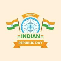 Happy Indian Republic Day Font Text With Ashoka Wheel And Flags Against Peach Background For India National Festival Celebration Concept. vector