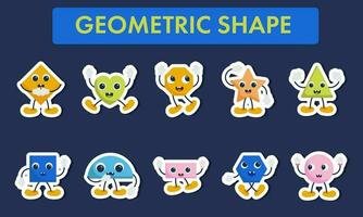 Cartoon Basic Geometric Shapes Figure On Blue Background. vector