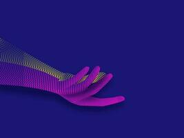 Voxel Art Striped Human Hand Against Blue Background. vector