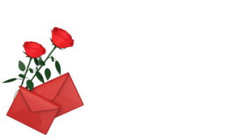 topo Visão do rosa flores com dois envelope elemento dentro 3d Renderização. png