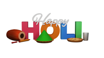 3D Render Colorful Happy Holi Text With Festival Elements. png
