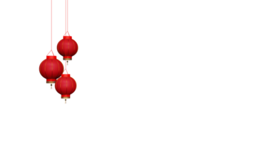 3D Render Of Hanging Chinese Lanterns Element In Red And Golden Color. png