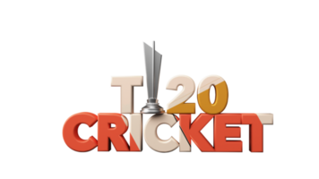 3D Render T20 Cricket Text With Silver Winner Trophy Cup Against Background. png