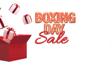 3D Render Of Boxing Day Sale Font With Gift Popping Out From Red Gift Box Against Background. Advertising Banner Design. png