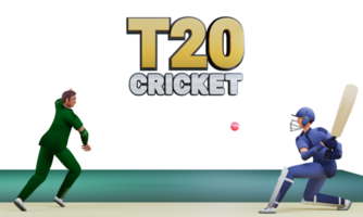 3D Illustration Of Bowler Throwing Ball To Batsman Of Participating Countries Team For T20 Cricket Match Concept. png