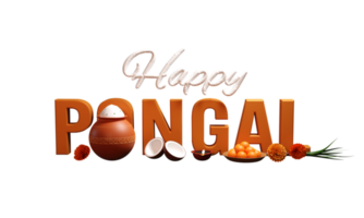 3D Render Happy Pongal Text With Festival Elements Against Background. png