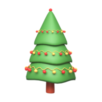 3D Rendering Golden And Red Bauble Garland Decorated Christmas Tree Icon. png