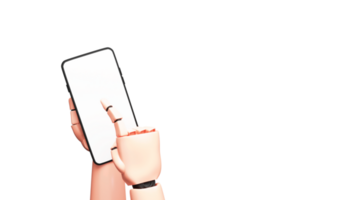 3d render do robótico mão usando Smartphone contra fundo. png