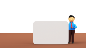 3D Businessman Showing Empty Board Against White And Copper Background. png