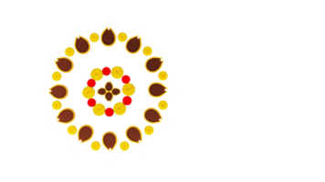 Top View Of Rangoli Made By Lit Oil Lamps With Marigold Flowers Against Background And Copy Space. png