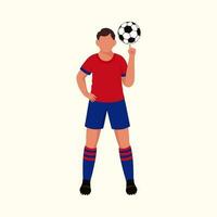 Faceless Soccer Player Spinning Ball On Index Finger Against Cosmic Latte Background. vector