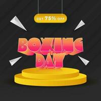 3D Render Gradient Boxing Day Text Over Podium With Discount Offer And Triangle Elements On Black Background. vector