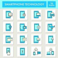 Blue And Yellow Color Set Of Smartphone Technology With App Tools Over Square Background. vector