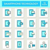 Blue And Yellow Color Set Of Smartphone Technology With App Tools Over Square Background. vector