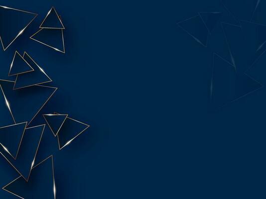 Golden Light Effect Geometric Golden Triangle Elements On Blue Background.