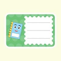 Cartoon Notebook Character Sticker Or Label On On Pastel Yellow Background. vector