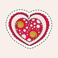 Circle And Spiral Decorative Heart Shape On Light Pink Background In Sticker Style. vector